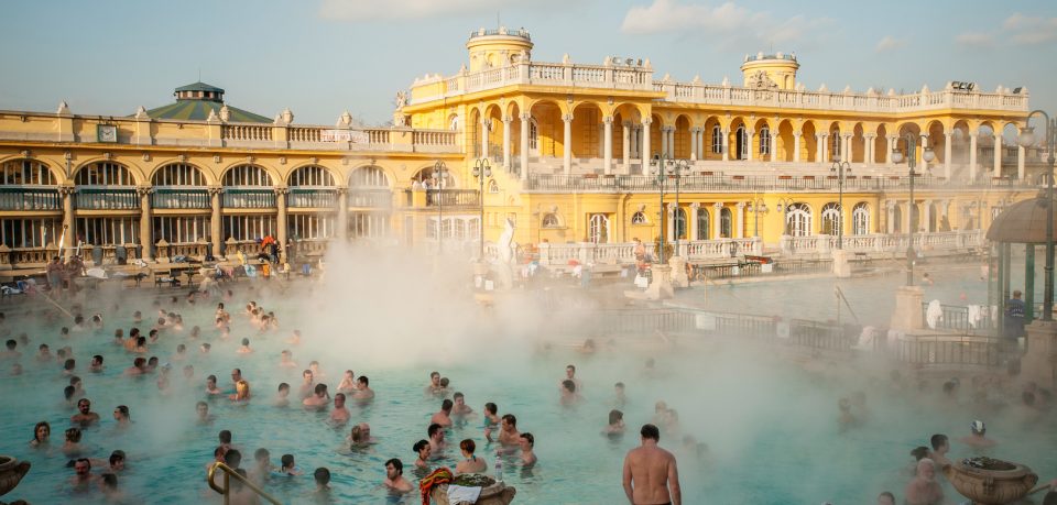 Hungarians relax in the healing waters of the Széchenyi baths in Budapest, Hungary in late January, 2009. The spa is not just a place for relaxation but is also visited for it's medicinal benefits by tourists from all over the world. Budapest, Hungary has long been renowned for its health spas and thermal springs but recently it has been discovered that many of these springs are connected underground by a huge “thermal lake.” The city is planning to ask for World Heritage status and may open the lake to the public. The ancient Roman settlement Aquincum, located on the outskirts of Budapest is the site of the very first hot mineral water bath complex. (Photo by Ami Vitale)